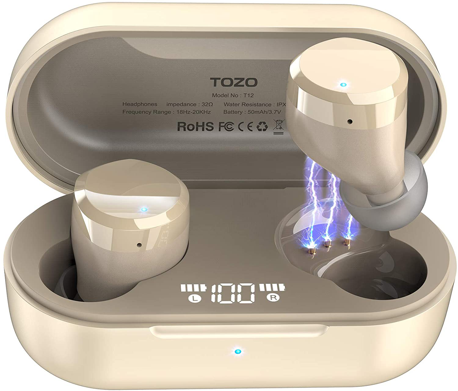 TOZO T12 Wireless Earbuds Bluetooth Headphones Premium Fidelity Sound Quality Wireless Charging Case Digital LED Intelligence Display IPX8 Waterproof Earphones Built-in Mic Headset
