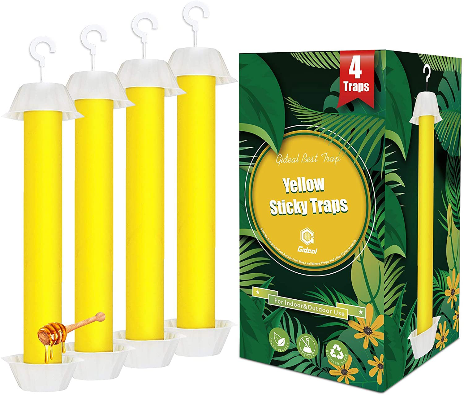 Gideal Fly Stick 6-Pack Fly Trap Stick, Hanging Fly Traps Sticky, Flying Insect Trap with Hanging Hook, Indoor / Outdoor Fly Catchers