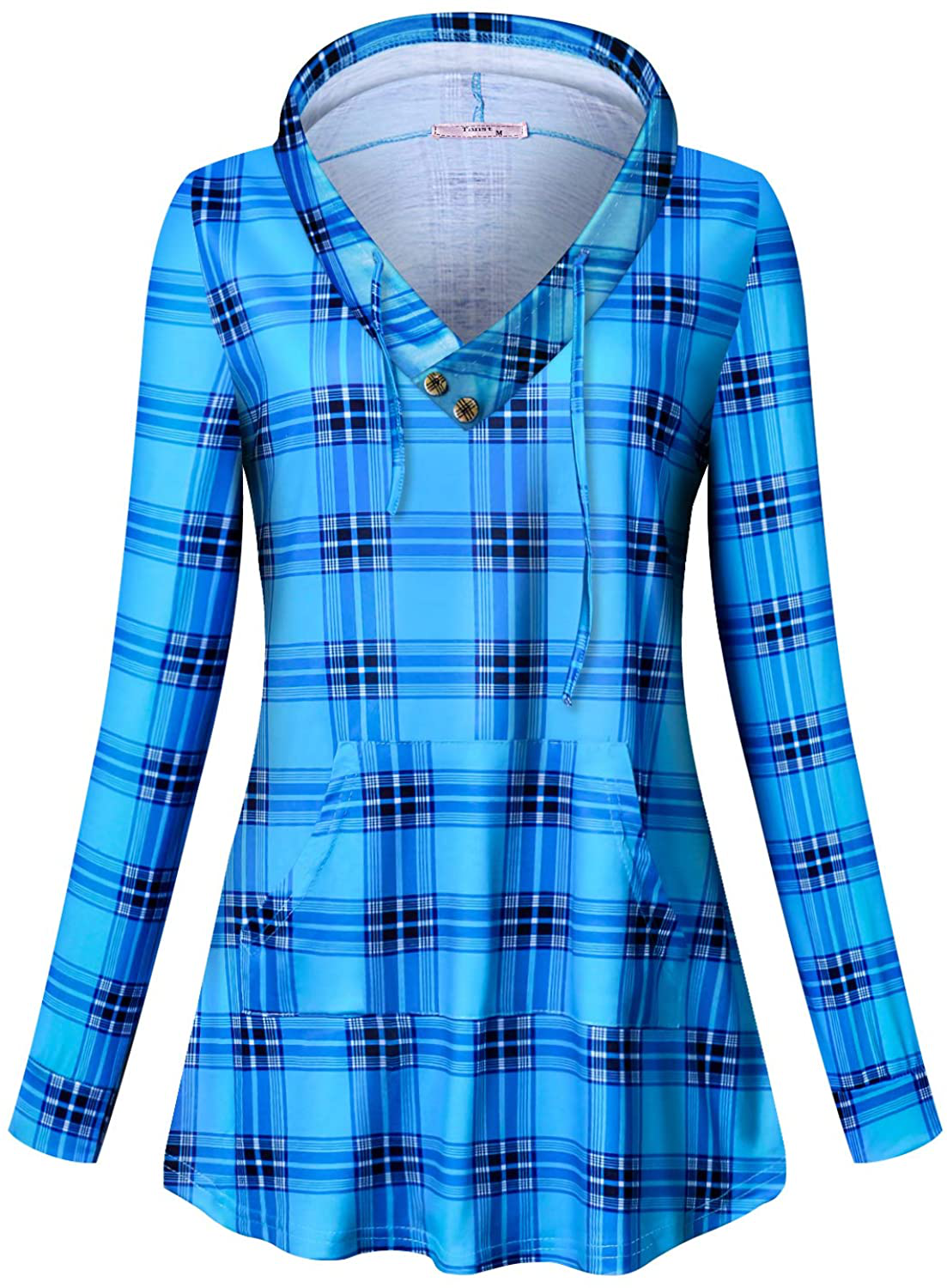 Tanst Sky Womens Long Sleeve Plaid Hoodie Shirts Tunic Tops with Pocket