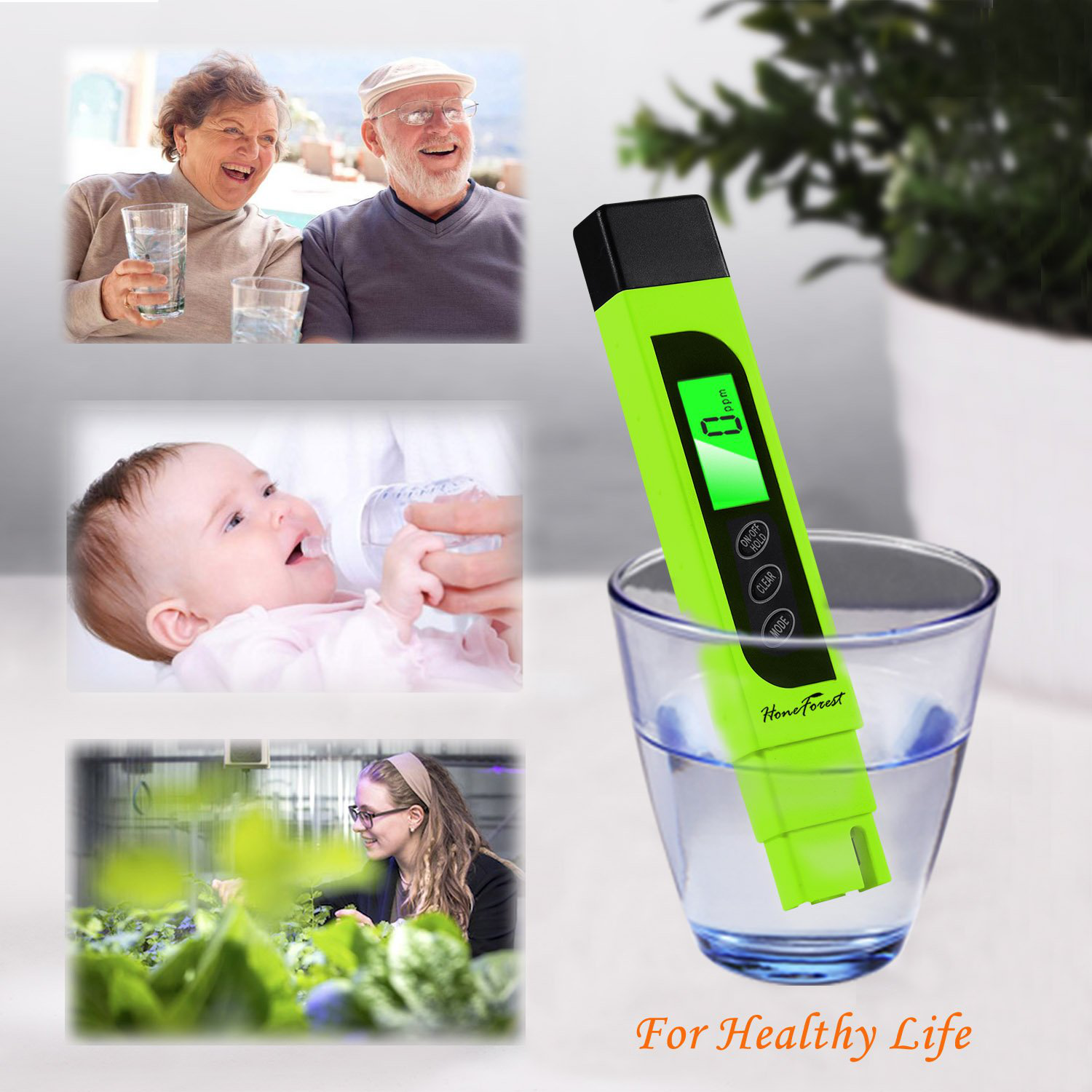 Digital TDS-Meter, Accurate and Reliable, HoneForest TDS, EC & Temp Meter 3 in 1, 0-9990ppm, Ideal Water-Tester-PPM-Meter(Green)