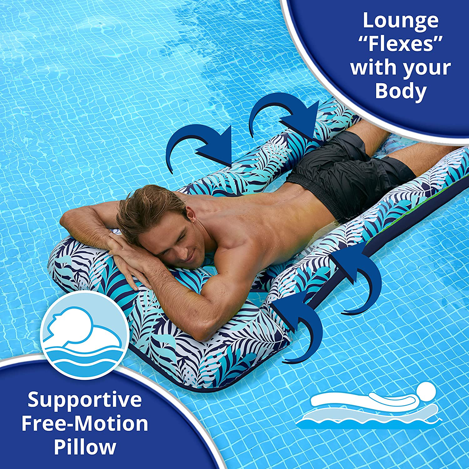 AQUA Zero Gravity Pool Chair Lounge, Inflatable Pool Chair, Adult Pool Float, Heavy Duty, Blue Fern
