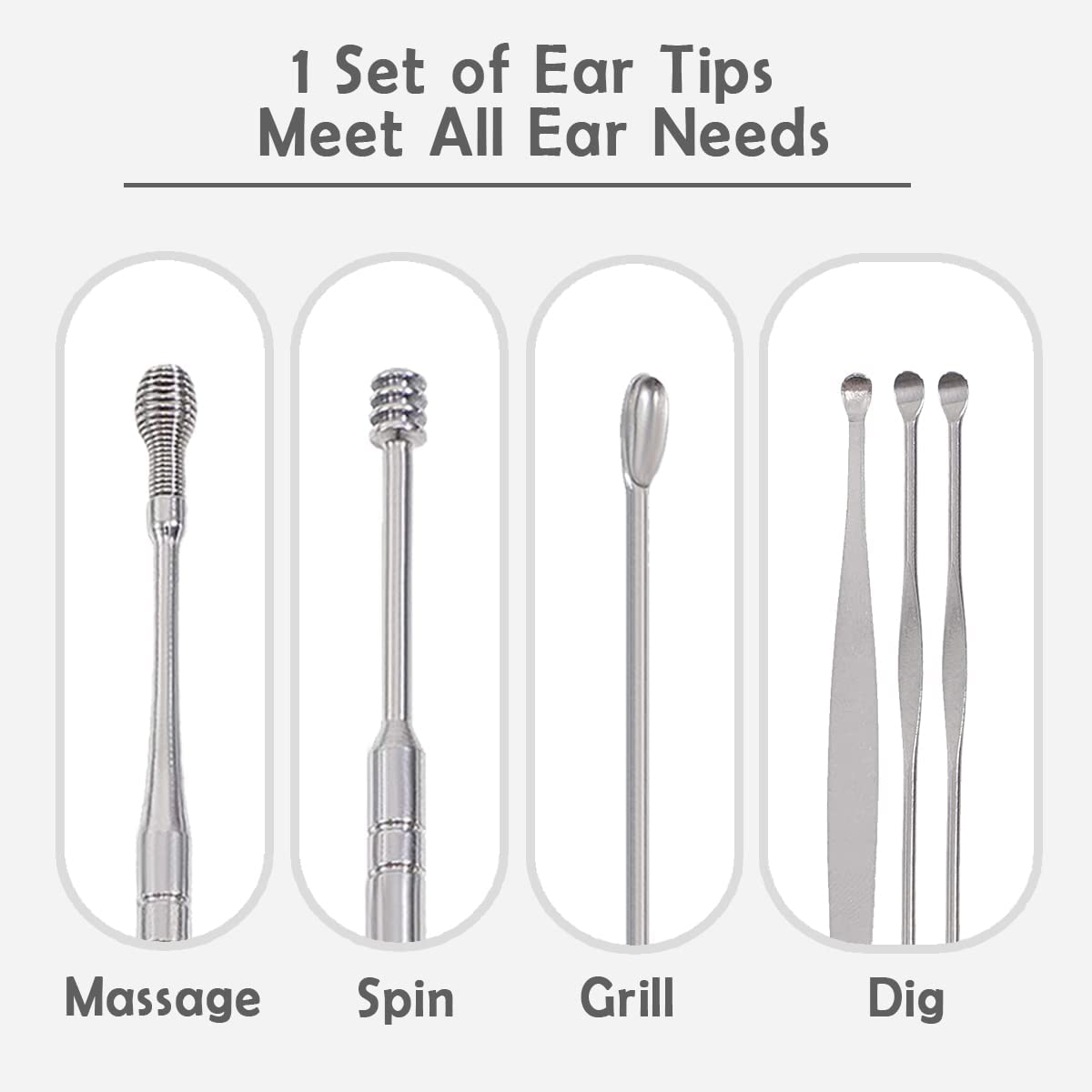 Ear Pick Earwax Removal Kit, Ear Cleansing Tool Set, 6In1 Stainless Steel Ear Curette Ear Wax Remover Tool with Detachable Keychain Box,Reusable Ear Cleaning Kit,Ear Care Tools for Family