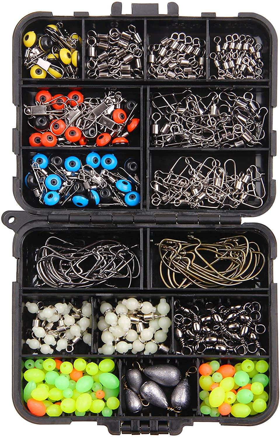 Swivels Fishing Tackle Kit, Fishing Tackle Box with Tackle Included Barrel Swivel Snaps, Sinker Slides, Jig Hooks, Fishing Beads Fishing Accessories Terminal Tackles for Freshwater Saltwater