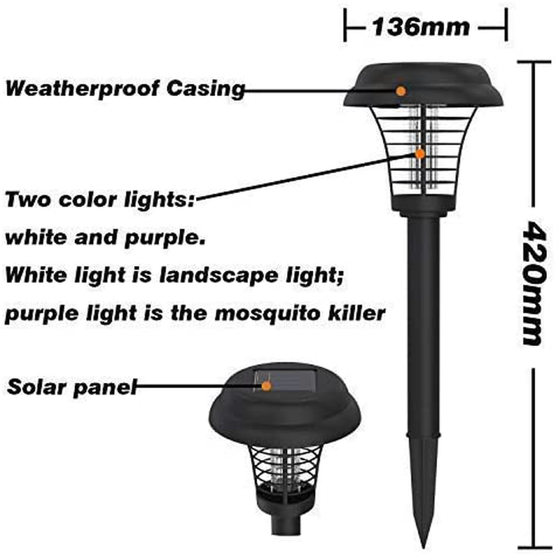 2Pcs Solar Powered Bug Zapper LED Mosquito Killer Light Insect Pest Killer Lamp for Indoor Outdoor Use