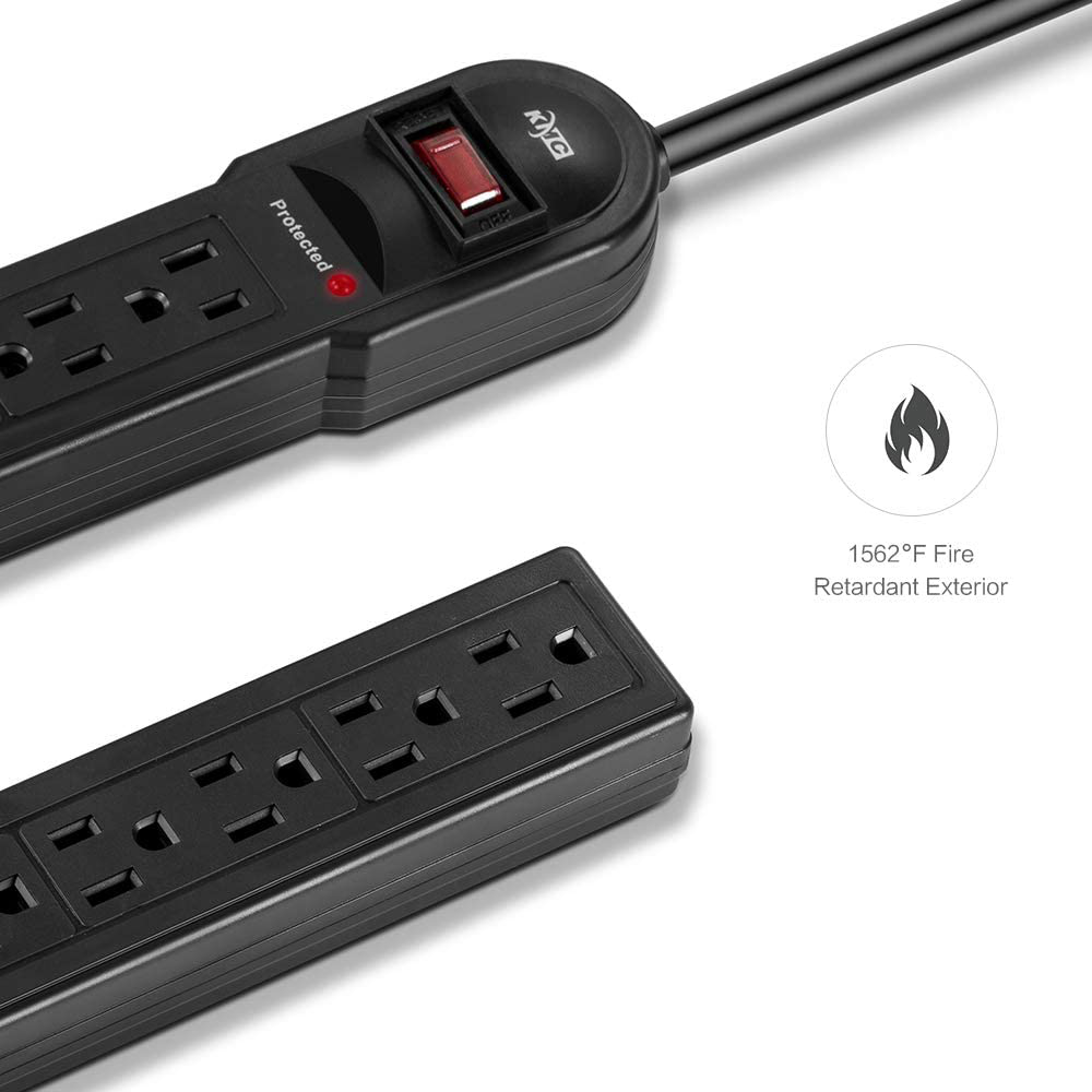 KMC 6-Outlet Surge Protector Power Strip 2-Pack, 900 Joule, 4-Foot Cord, Overload Protection