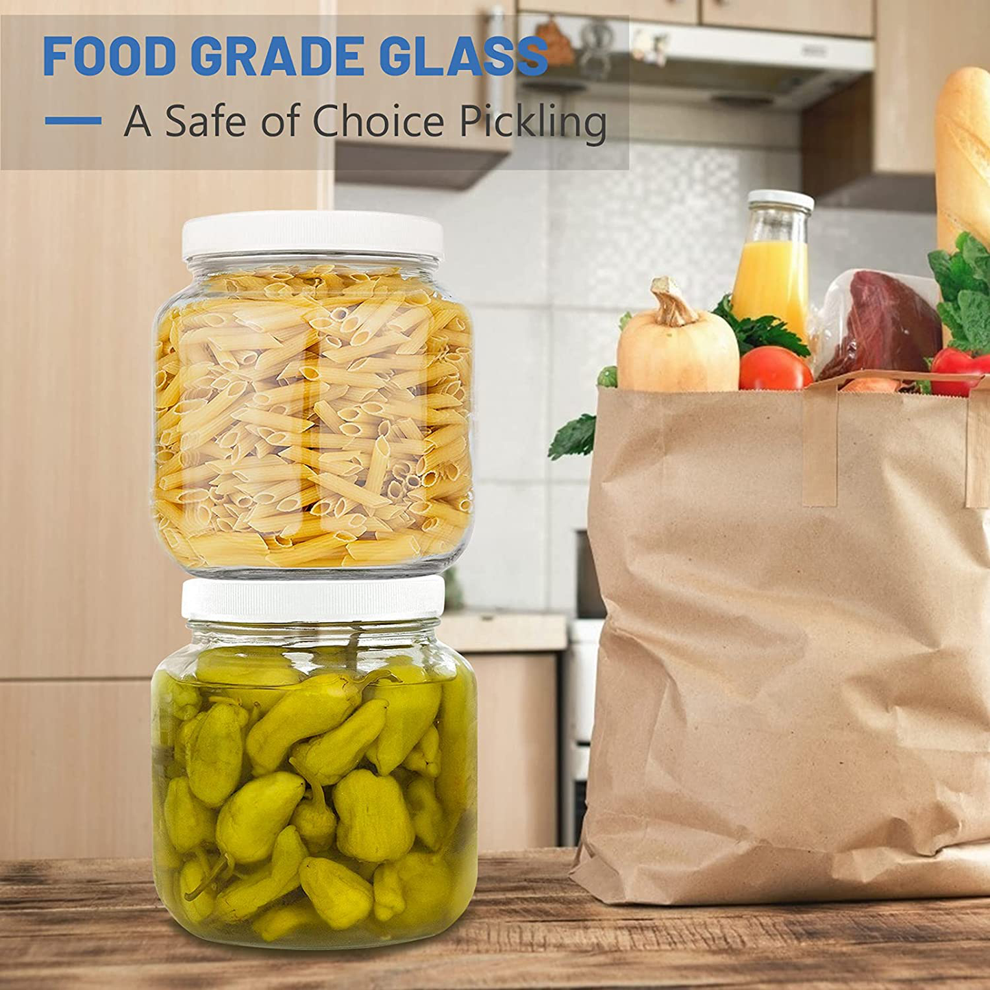 Wide Mouth Mason Jars 64 OZ [4 Pack] Half Gallon Mason Jars with Airtight Lid Microwave/Freeze/Dishwasher Safe Canning Jar, Large Clear Glass Mason Jars for Canning, Fermenting, Pickling, Storing, Dry Food Storage, Clear [ 4 Pack ]