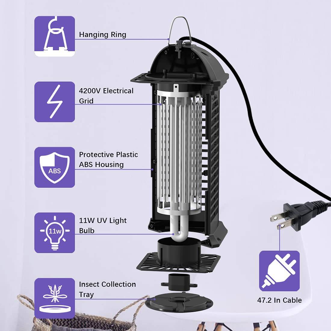 Electric Mosquito Zapper, 11W Powerful 4200V Bug Zapper Insect Killer, Mosquito Lamp,Light-Emitting Flying Insect Trap for Indoor, Backyard, Farm(Black)