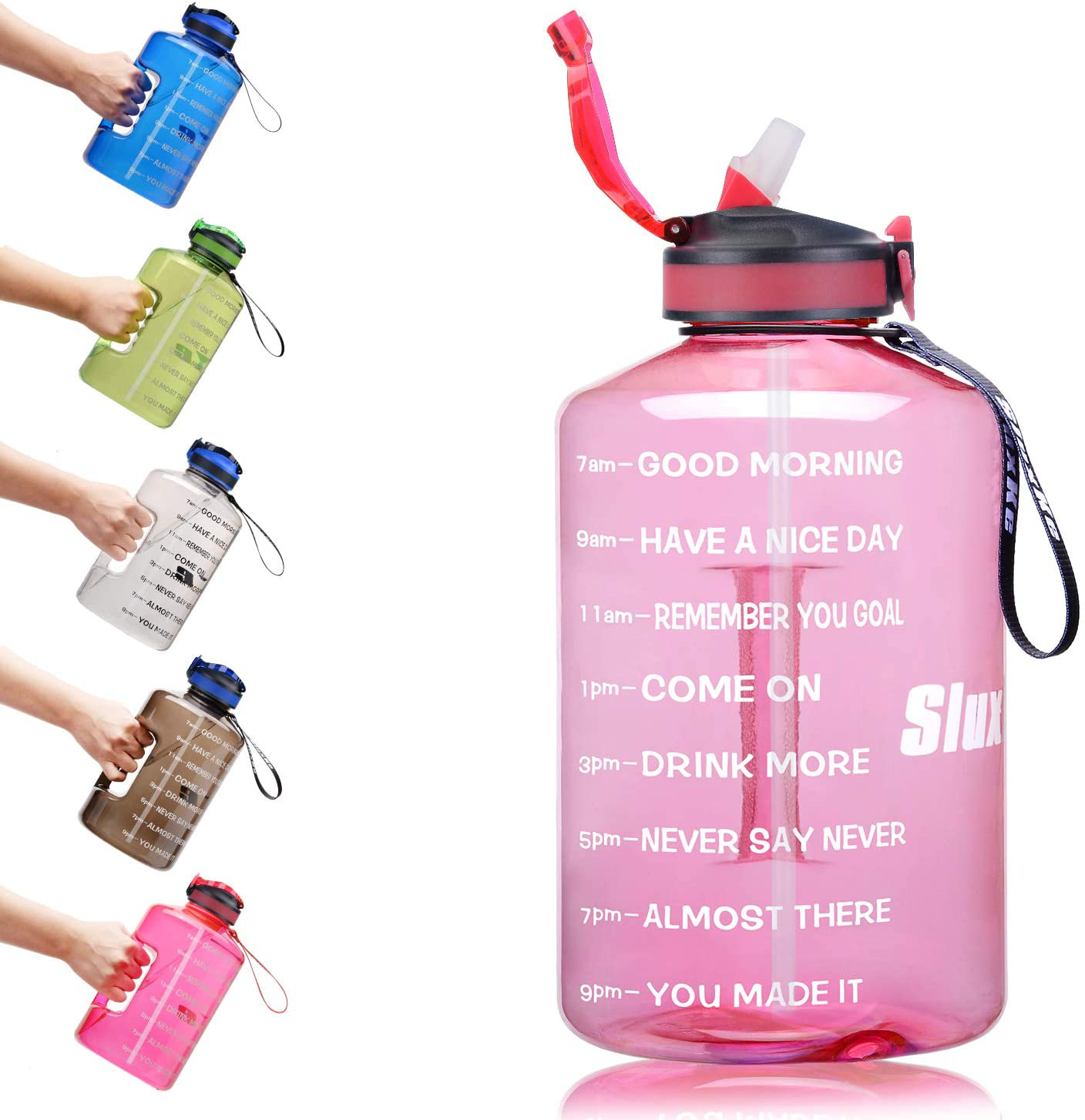 SLUXKE 1 Gallon Water Bottle with Straw and Motivational Time Marker, Large 128OZ Silicone Straw Water Bottle BPA Free Fitness Sports Water Jug to Ensure You Drink Enough Water Throughout the Day
