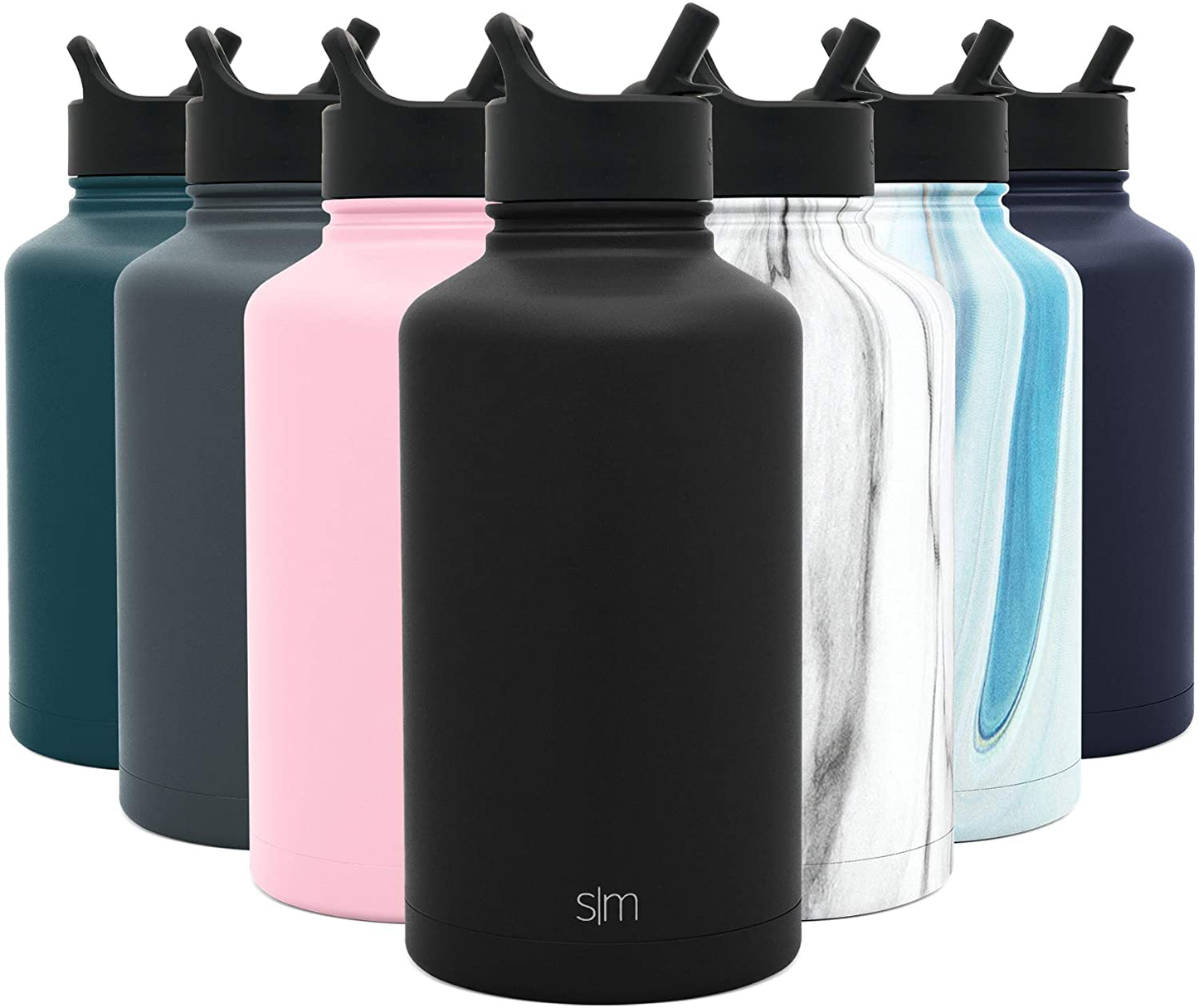 Simple Modern Summit Insulated Water Bottle with Straw Lid Large Half Gallon Reusable Wide Mouth Stainless Steel Flask Thermos, 64oz (1.9L), - Midnight Black