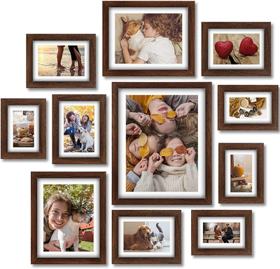Picture Frames Set of 11 PCS Photo Frames Collage with Mat for Wall Tabletop Including Four 4x6 inch/ Four 5x7 inch/ Two 8x10 inch/ One 11x14 inch