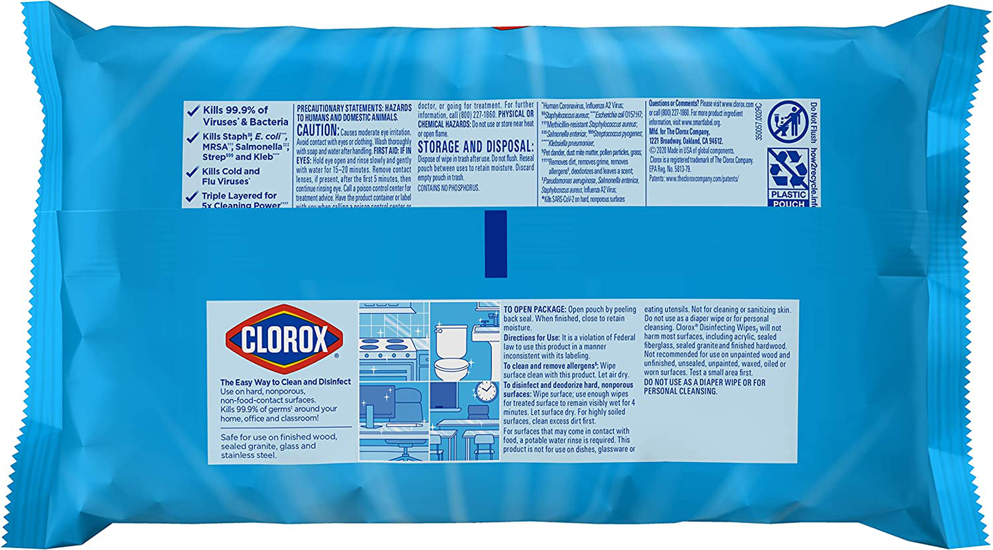 Clorox Disinfecting Wipes, Bleach Free Cleaning Wipes, Fresh Scent, Moisture Seal Lid, 75 Wipes, Pack of 3 (New Packaging)
