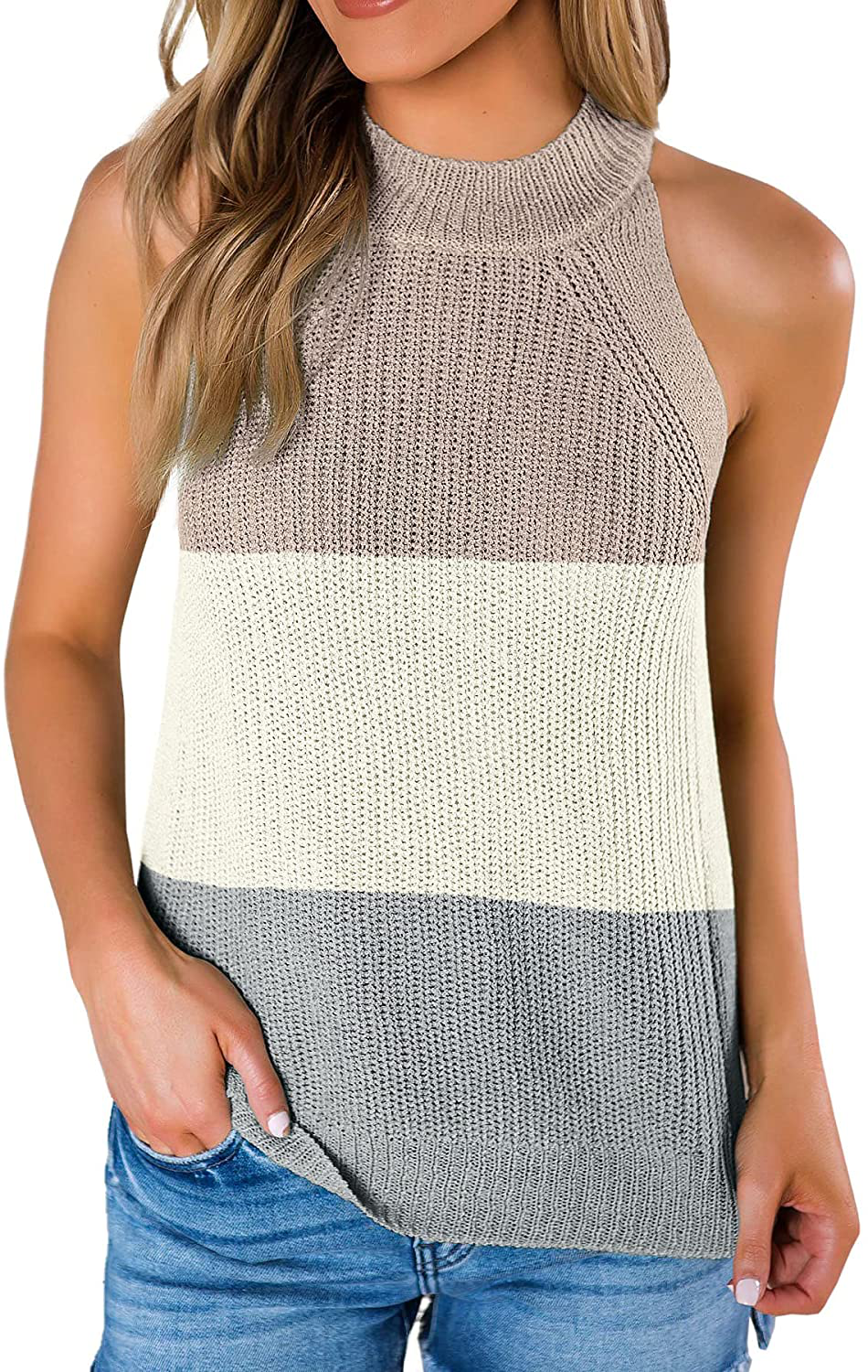 SySea Womens Summer Loose Knit Shirts Sleeveless Halter Neck Sweater Tank Tops