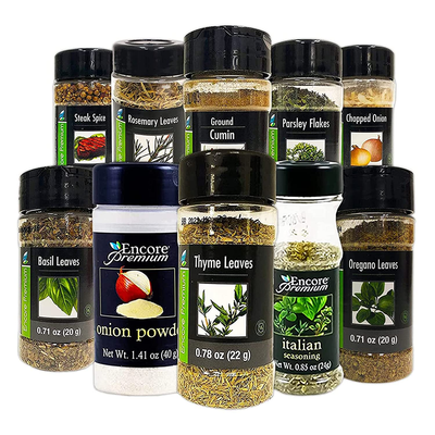 10 Pack  Premium Cooking Spices and Herbs (Oregano, Rosemary, Basil, Parsley, Italian Seasoning, Cumin, Steak Spice, Chopped Onion, Onion Powder, Thyme)