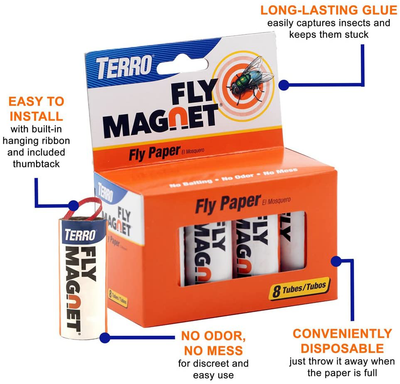 TERRO T518 Fly Magnet Sticky Fly Paper Fly Trap, 8 pack