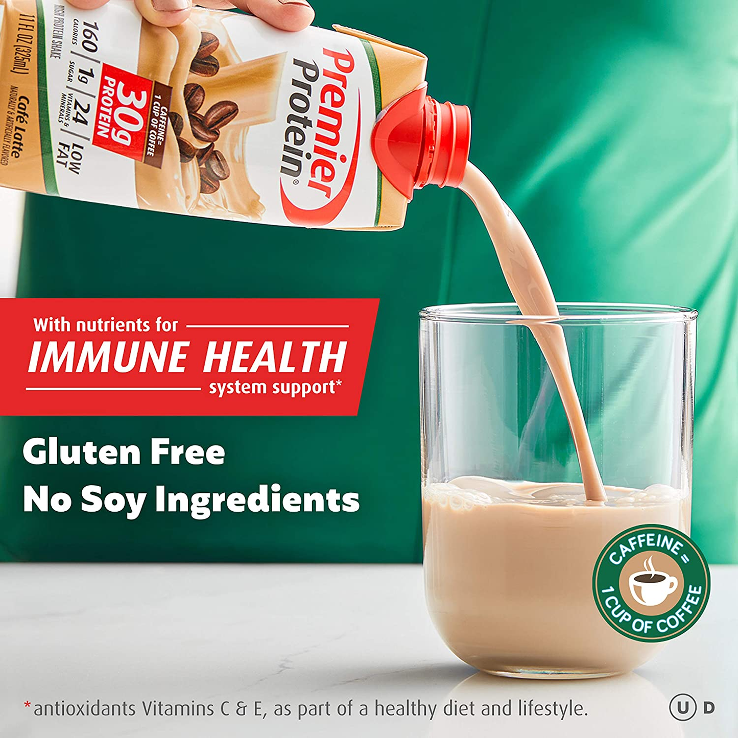 Premier Protein Shake, Café Latte, 30G Protein, 1G Sugar, 24 Vitamins & Minerals, Nutrients to Support Immune Health, 11 Fl Oz, 4 Count