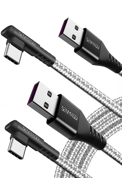 2 Pack 6.6Ft USB C Cable 90 Degree Right Angle USB C Cable, Type C Charger Faster Charging Cable Nylon Braided Android Charger USB C Cord for Type C Devices
