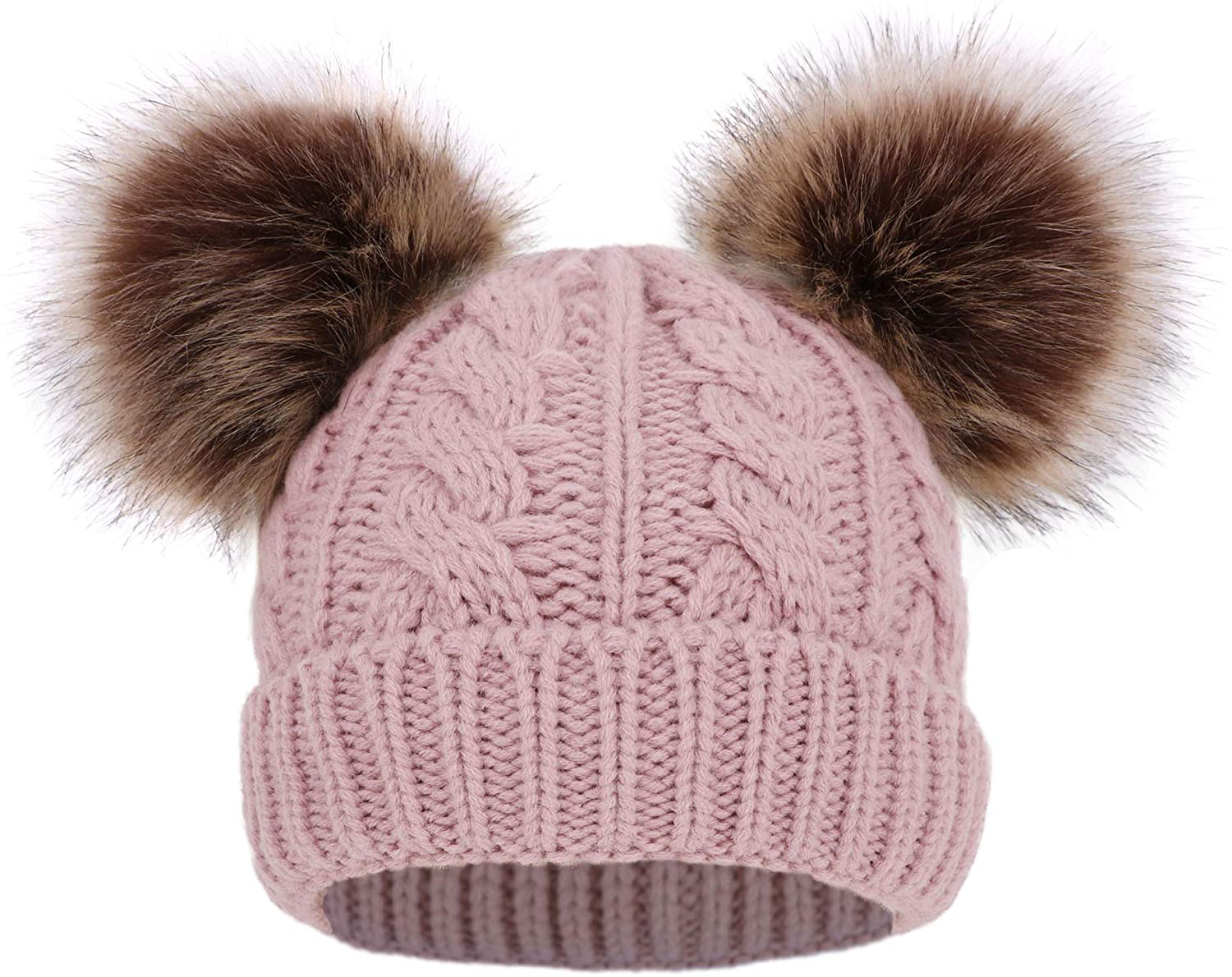 Simplicity Warm Kids Boys Girls Winter Hat with Pompom Ears Elastic Knitted Toddler Beanie Hats for Girls Boys