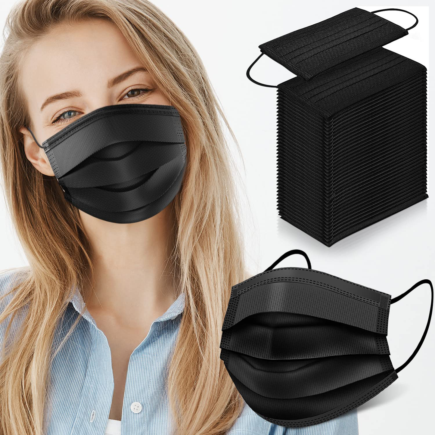 Disposable Face Masks, 100 Pack Black Disposable Face Masks, Masks Disposable for Adults