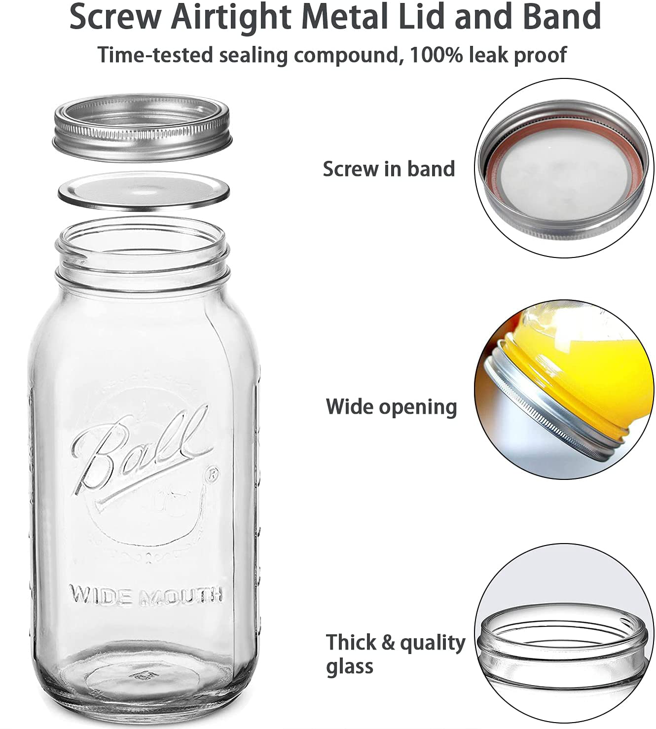 Wide Mouth Mason Jars 64 oz 2 Pack Half Gallon Mason Jars with Airtight Lid and Band, Large Clear Glass Mason Jars for Canning, Fermenting, Pickling, Storing