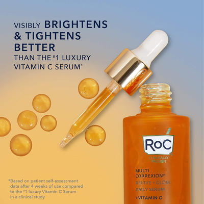 Roc Multi Correxion Revive plus Glow Vitamin C Serum, Daily Anti-Aging Wrinkle and Skin Tone Skin Care Treatment, Stocking Stuffer, 1 Fluid Ounce
