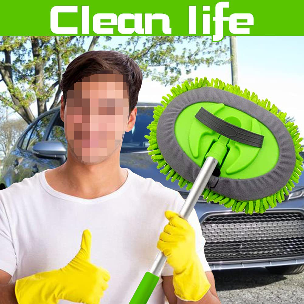 DIKSOAKR Car Wash Brush with Long Handle, Car Cleaning Kit Truck RV Wash Brush, No Hurt Paint No Scratch Cleaning Tool