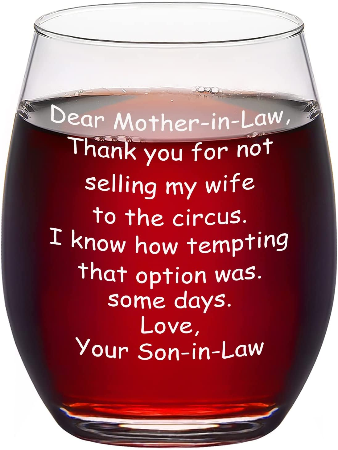 DAZLUTE Mother in Law Gifts, 15Oz Mother in Law Wine Glass, Funny Mother’S Day Gifts, Birthday Gifts, Wedding or Christmas Gifts Idea for Mother in Law from Son in Law