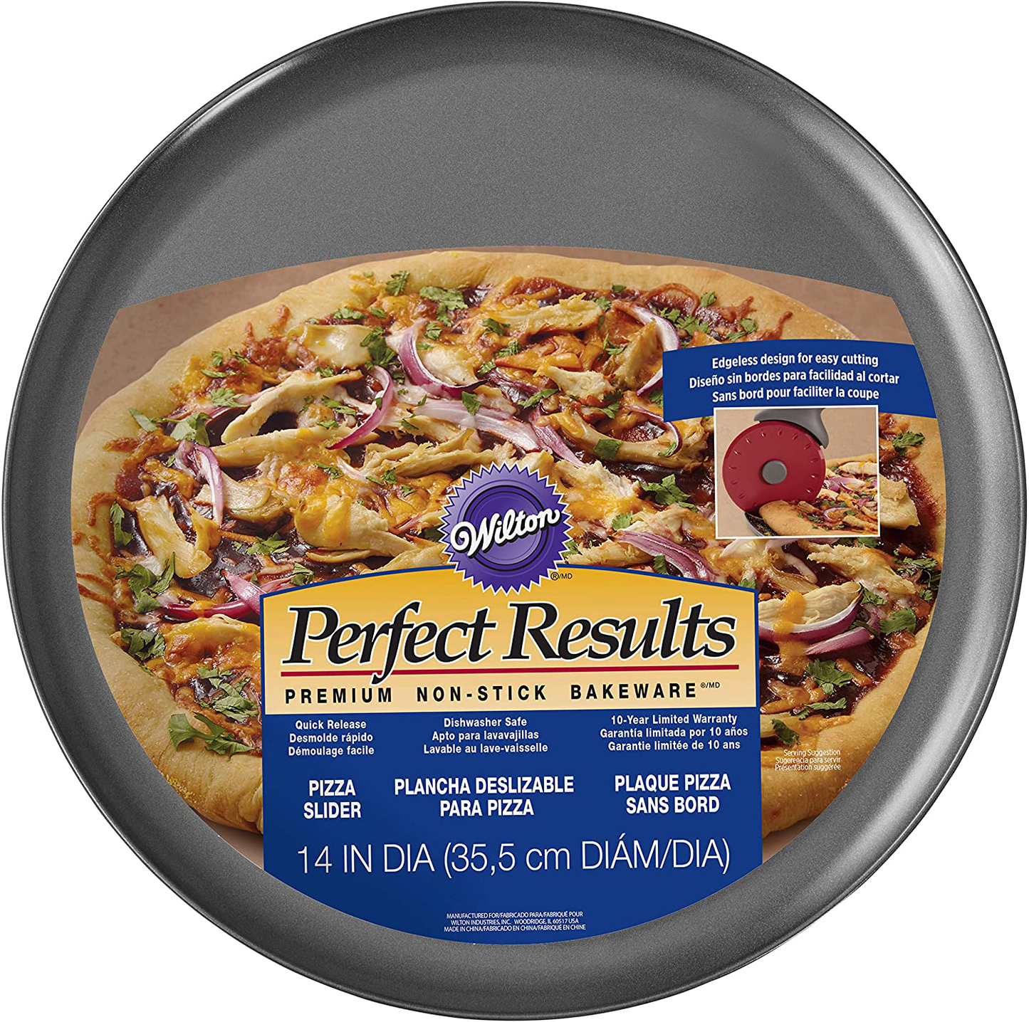 Wilton Perfect Results Premium Non-Stick Bakeware Pizza Pan for Oven, 14-Inch Steel Pan