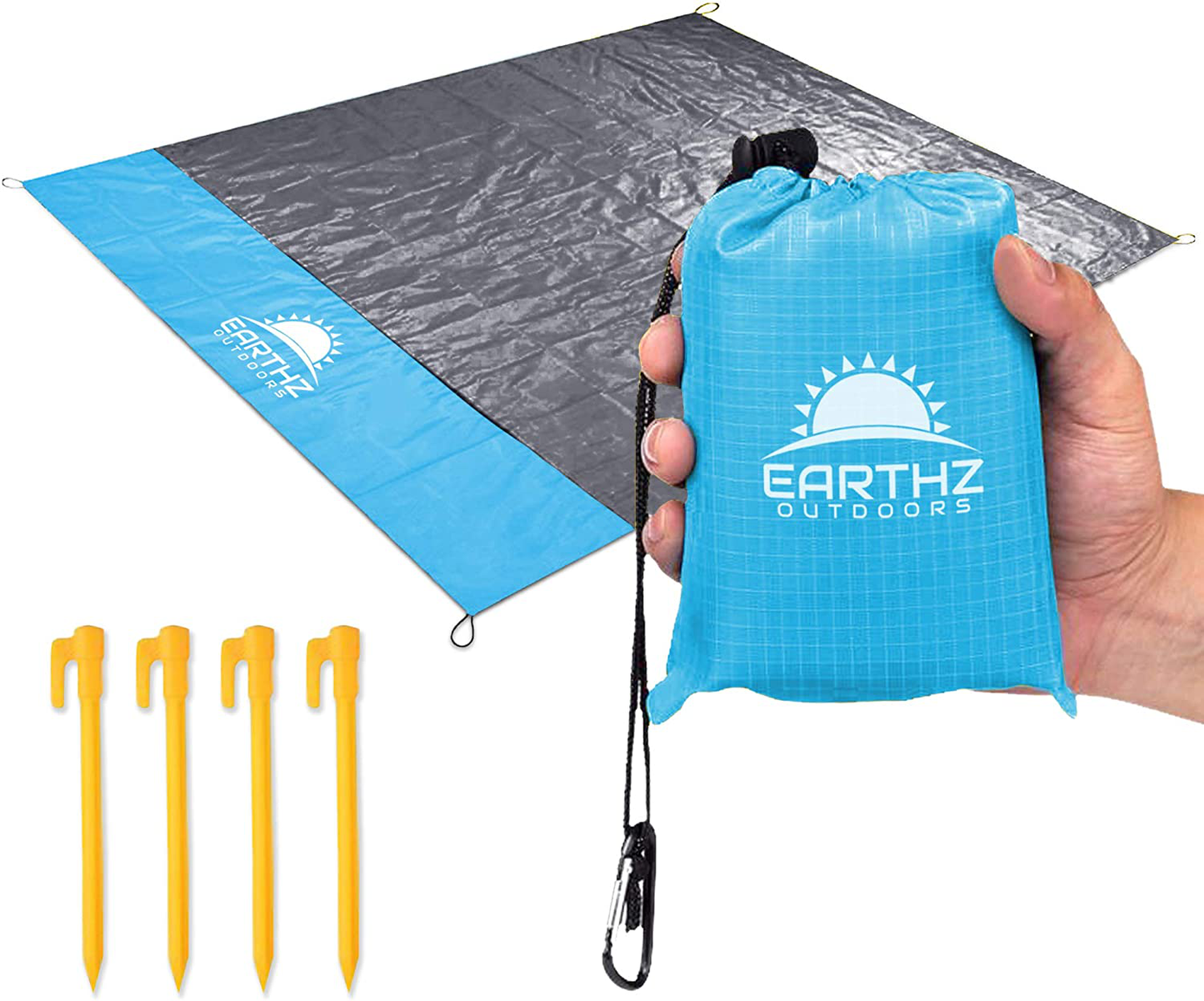 EARTHZ Pocket Blanket Waterproof, Compact Packable Blanket Outdoor - Small Portable Picnic Mat Waterproof for Beach, Travel, Festival, Hiking, Camping