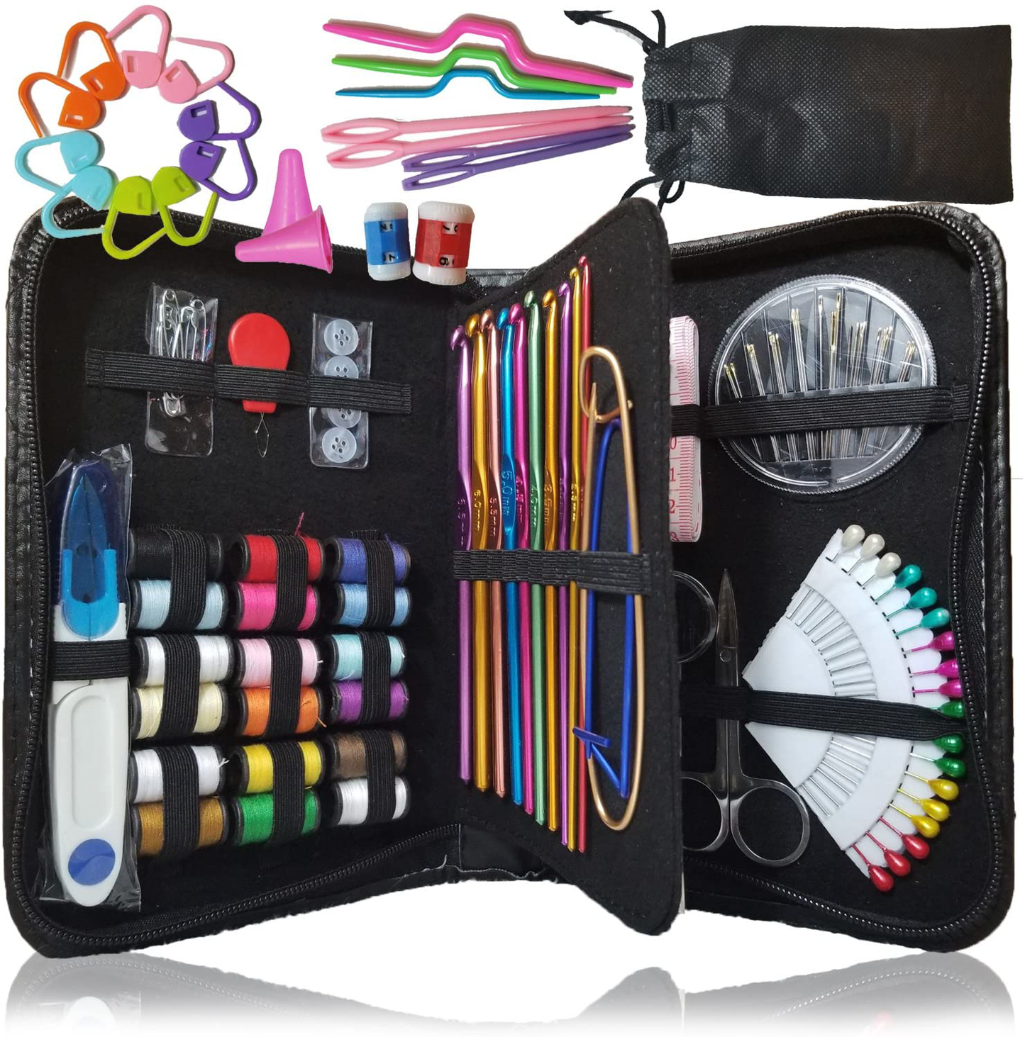 ARTIKA Sewing kit & Crochet kit, DIY Over 100 Premium Sewing and Crocheting Supplies, Free Extra Knitting Accessories - Travel Sewing kit, for Beginners, Emergency, Kids, Summer Campers and Home