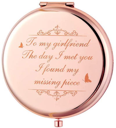 Gift for Girlfriend for Anniversary Birthday Christmas, Women Present Personalized Gift for Girl Mini Makeup Mirror Personal Make Up Mirror Rose Gold Compact Mirror with Gift Box (to My Girlfriend)