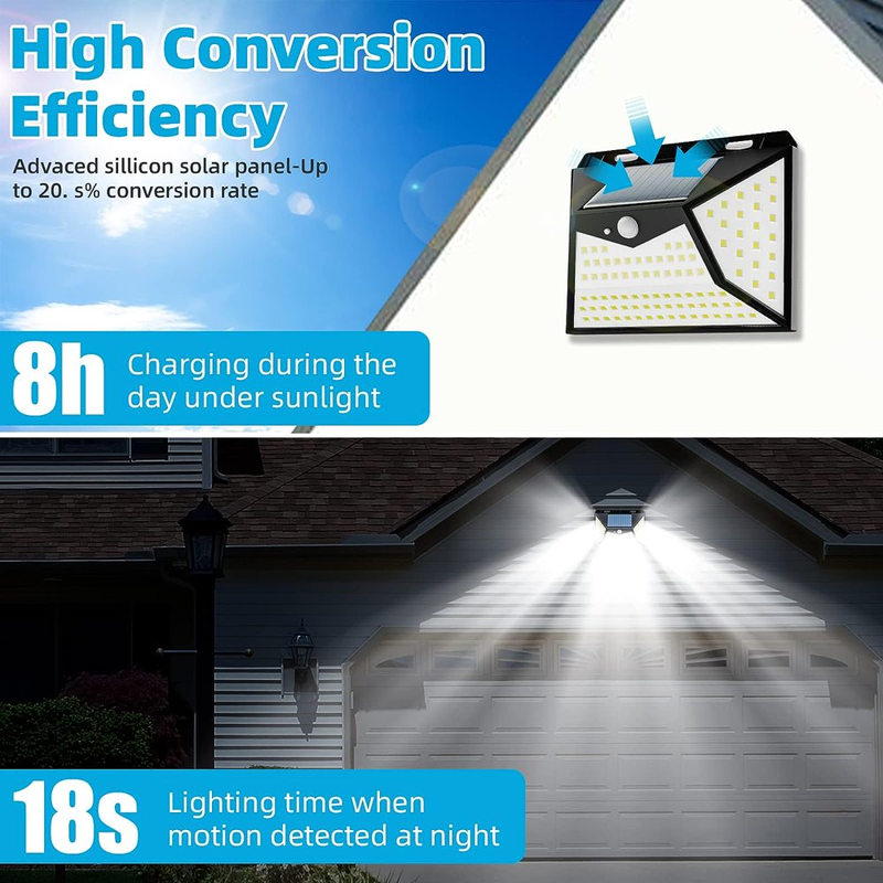 6 Pack Solar Outdoor Lights - 118 LED Motion Sensor Security Lights with 3 Lighting Modes 