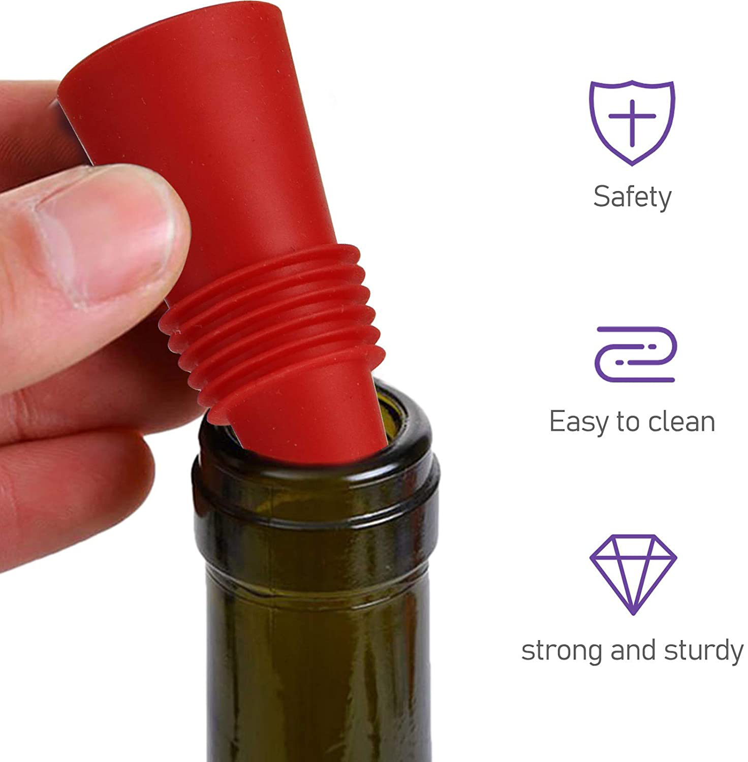 4 Pcs Wine Bottle Stoppers Silicone Wine Corks Champagne Stoppers Beverage Bottle Sealer Wine Stopper Vacuum to Keep Wine Fresh Assorted Colour (Black,Red,Purple,Cyan)