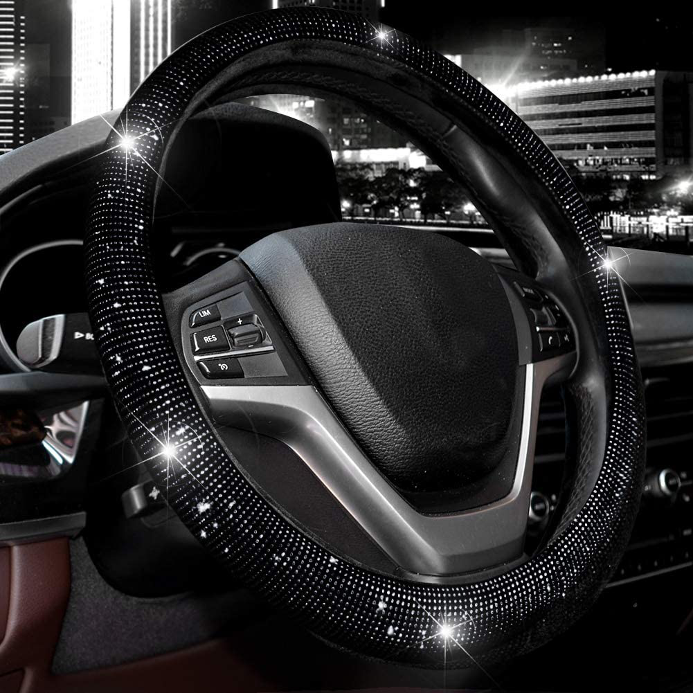 Valleycomfy Steering Wheel Cover Crystal Diamond Sparkling Car SUV Wheel Protector