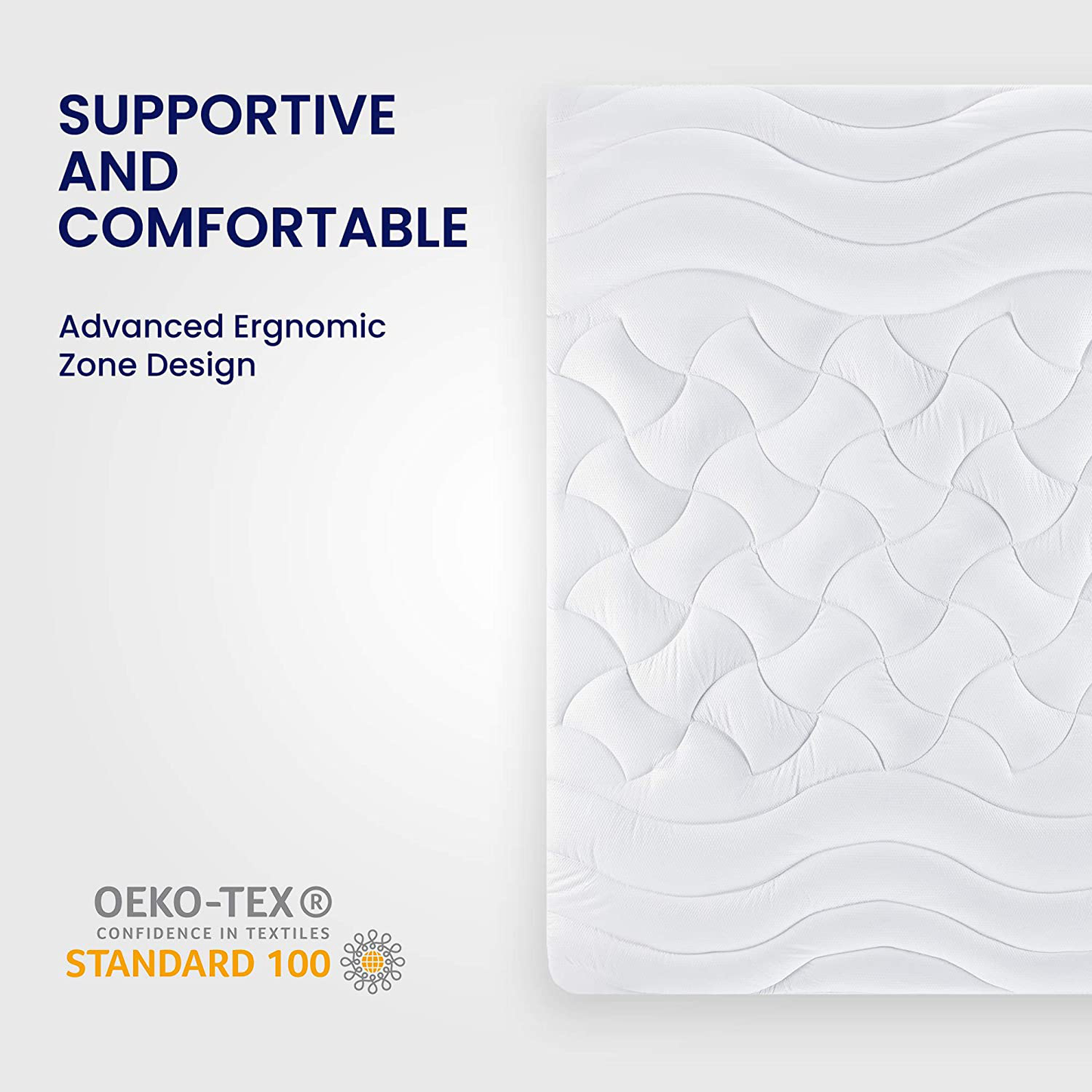 SLEEP ZONE Premium Mattress Pad Cover Cooling Overfilled Fluffy Soft Topper Zone Design Upto 21 inch Deep Pocket with Athletic Grade Elastic Skirt, White, Queen