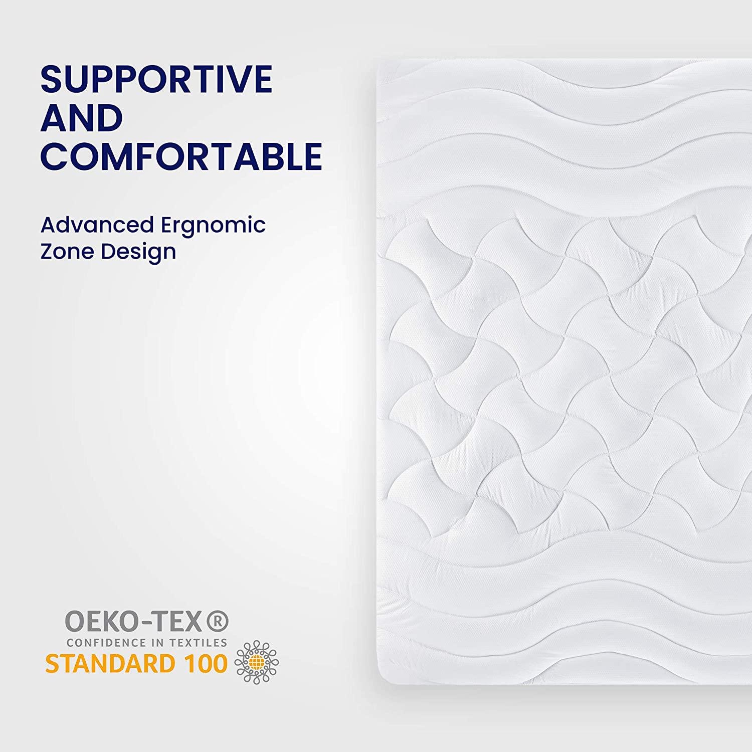 SLEEP ZONE Premium Mattress Pad Cover Cooling Overfilled Fluffy Soft Topper Zone Design Upto 21 inch Deep Pocket with Athletic Grade Elastic Skirt, White, Queen