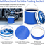 CALBEAU 16-PCS Car Cleaning Kit Interior Exterior Detailing Tools Set with Collapsible Bucket, Wash Sponge, Clean Towels, Wax Pads, Tire Brushes, Also for Other Vehicles Washing & Household Use