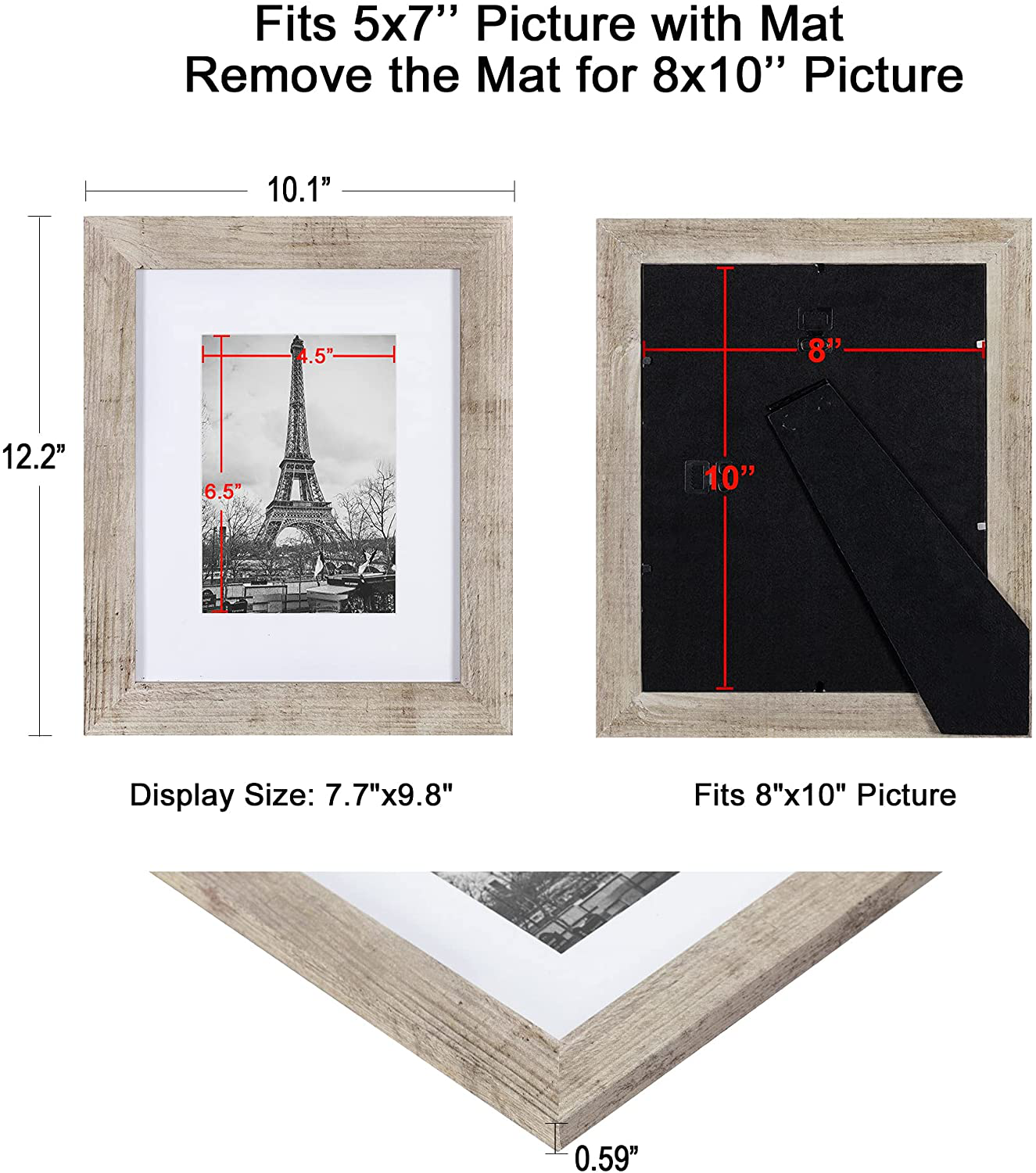 upsimples 4x6 Picture Frame Distressed White with Real Glass,Display Pictures 3.5x5 with Mat or 4x6 Without Mat,Multi Photo Frames Collage for Wall or Tabletop Display,Set of 6