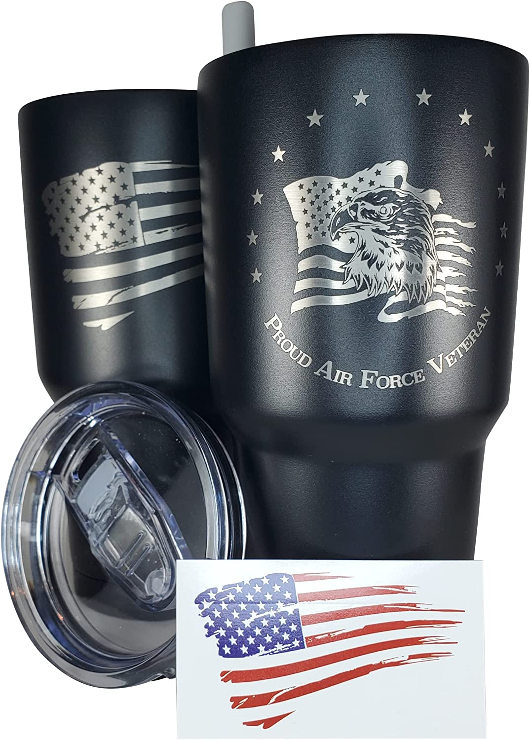 30Oz Army Veteran Tumbler - Double Insulated - with Silicone Straw and USA Sticker (Army Veteran)