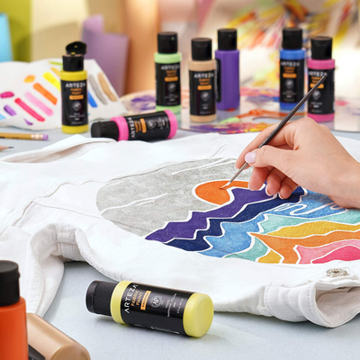 Arteza Metallic Fabric Paint Permanent Colors, Washer & Dryer Safe, Textile Paint for Clothes, T-Shirts, Jeans, Bags, Shoes, DIY Projects & Canvas