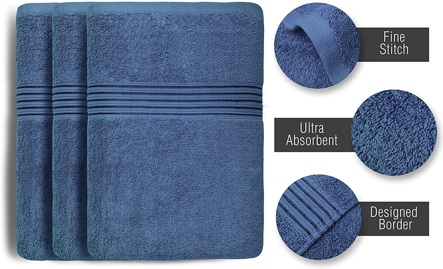 Bath Towels 27" X 54" Set of 4 Ultra Soft 600 GSM 100% Combed Cotton Large Towels for Bathroom, Highly Absorbent Daily Usage Bath Towel Set Ideal for Pool, Home, Gym, Spa, Hotel (Blue)