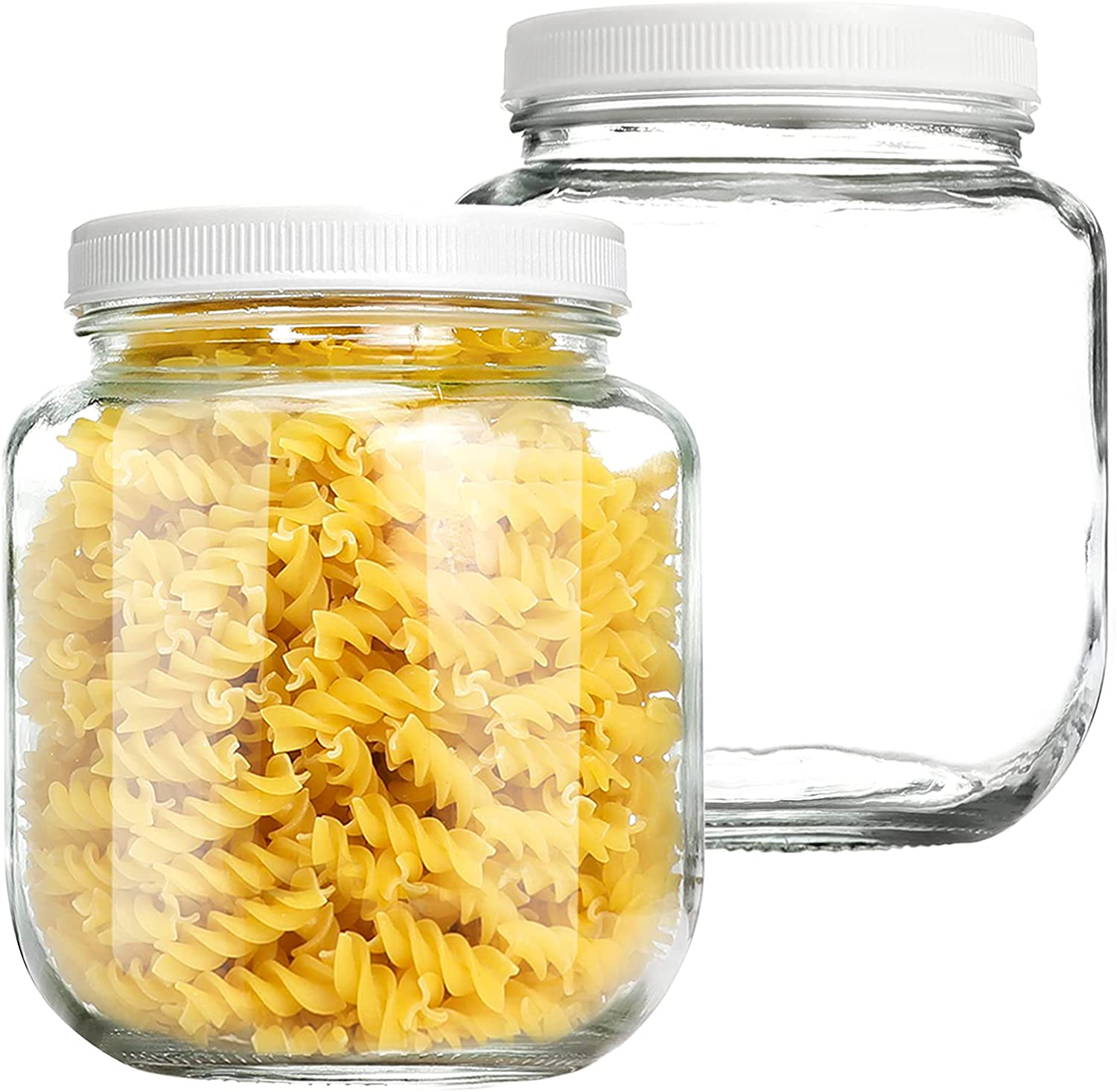 Wide Mouth Mason Jars 64 OZ [2 Pack] Half Gallon Mason Jars with Airtight Lid Microwave/Freeze/Dishwasher Safe Canning Jar, Large Clear Glass Mason Jars for Canning, Fermenting, Pickling, Storing, Dry Food Storage, Clear [ 2 Pack ]