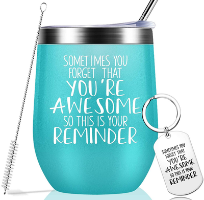 Sometimes You Forget That You are Awesome - Thank You Gifts, Funny Inspirational Birthday Graduation Gifts for Women, Men, Coworker, Friends - Vacuum Insulated Tumbler with Keychain Blue 12oz