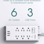 Power Strip Surge Protector, Addtam 6 Outlets and 3 USB Ports 5Ft Long Extension Cord, Flat Plug Overload Surge Protection Outlet Strip, Wall Mount for Home, Office and More, ETL Listed