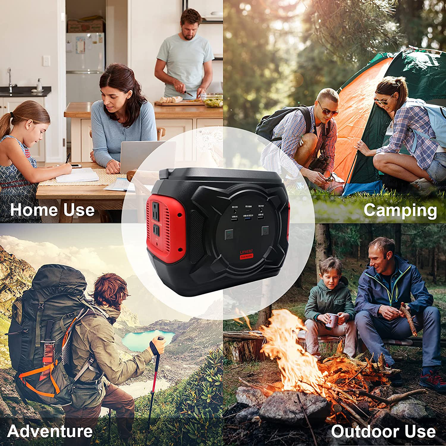 292Wh Portable Power Station, 80000mAh Camping Solar Generator Lithium Battery Power Supply 110V/300W Pure Sine Wave AC Outlet for Outdoors Travel Emergency (Solar Panel Not Included) (Black)