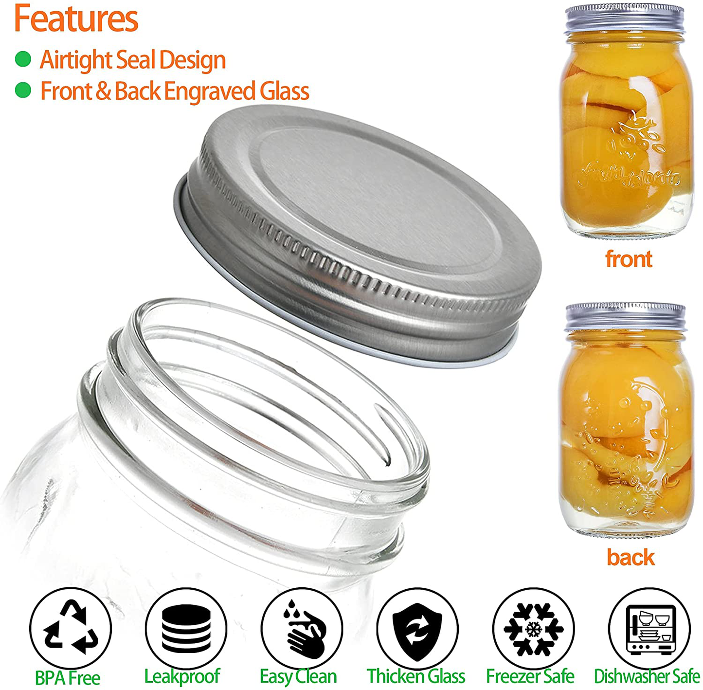 Mason Jars 16 OZ,12 Pack Regular Mouth Glass Jars for Sealing, Meal Prep, Jam, Honey, Overnight Oats, Food Storage, Canning, Preserving, Drinking, DIY Decors and Projects, Canning Jars with Silver Airtight Lids, Glass Storage Jars