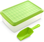 Ice Cube Tray With Lid and Bin- Silicone Ice Tray For Freezer | Comes with Ice Container, Scoop and Cover | Good Size Ice Bucket (Green)