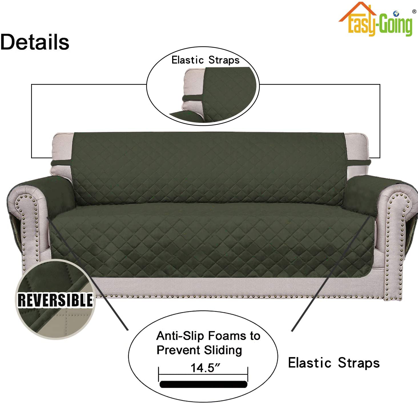 Easy-Going 4 Seater Sofa Slipcover Reversible Sofa Cover Water Resistant Couch Cover with Foam Sticks Elastic Straps Furniture Protector for Pets Kids Children Dog Cat(XX-Large, Ivory/Ivory)