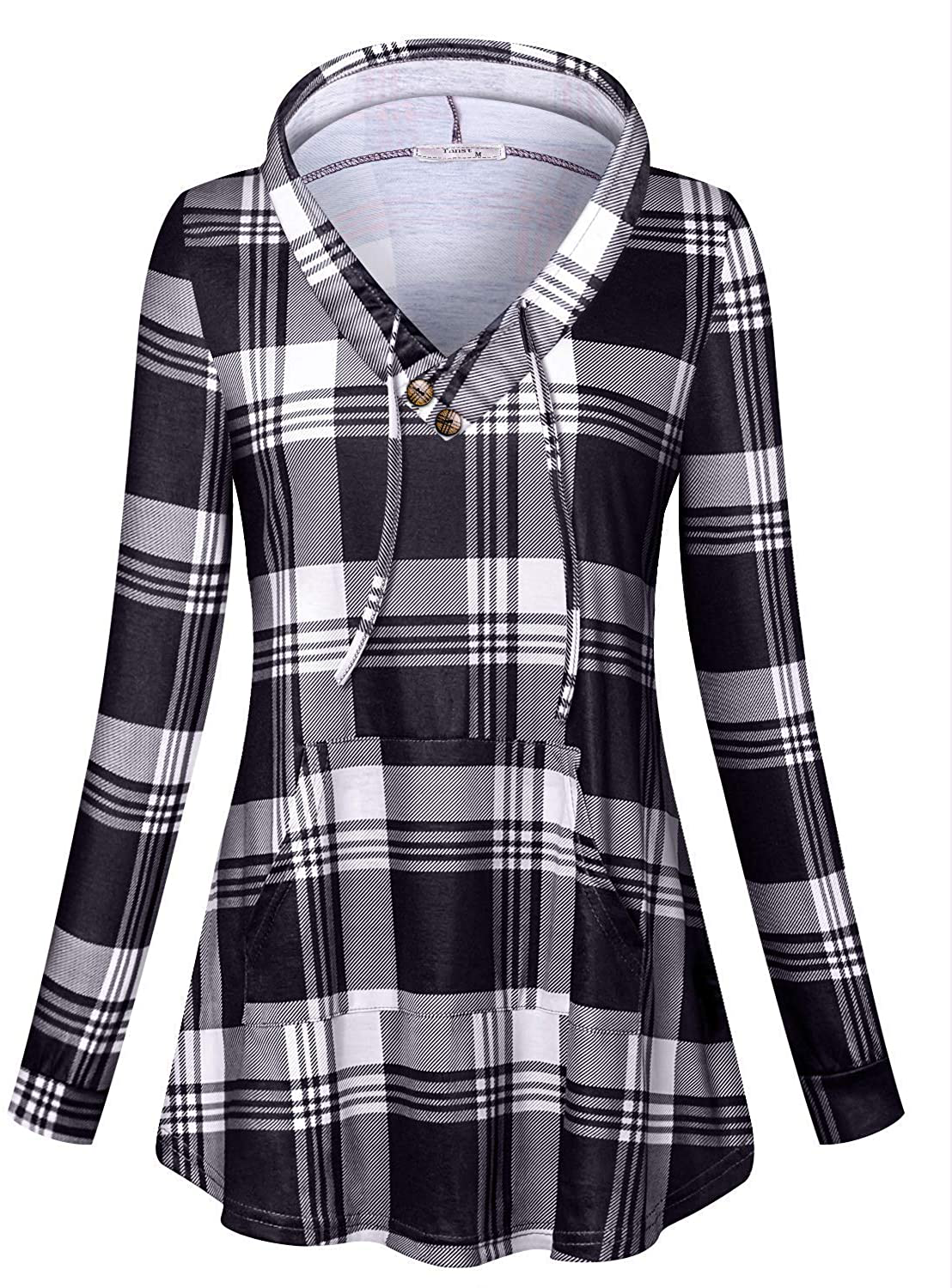 Tanst Sky Womens Long Sleeve Plaid Hoodie Shirts Tunic Tops with Pocket