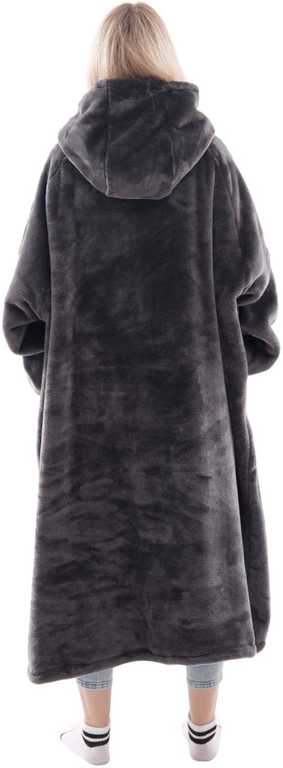 Waitu Wearable Blanket Sweatshirt for Women and Men, Super Warm and Cozy Giant Blanket Hoodie, Thick Flannel Blanket with Sleeves and Giant Pocket - Dark Gray