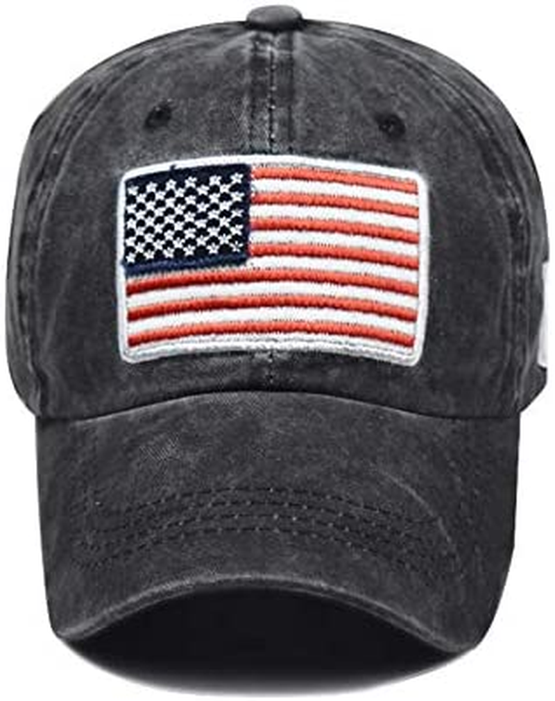 INOGIH Men'S American-Flag Embroidered Washed Cotton Baseball-Cap Distressed Dad-Hats Adjustable…